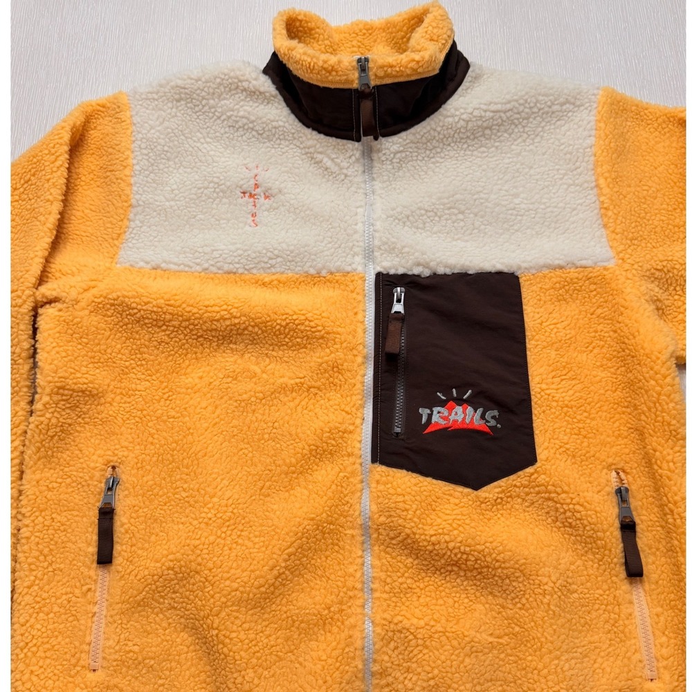 Cactus Jack Travis Scott Trails Sherpa Fleece Jacket Yellow Brown Mens XL - Picture 2 of 8